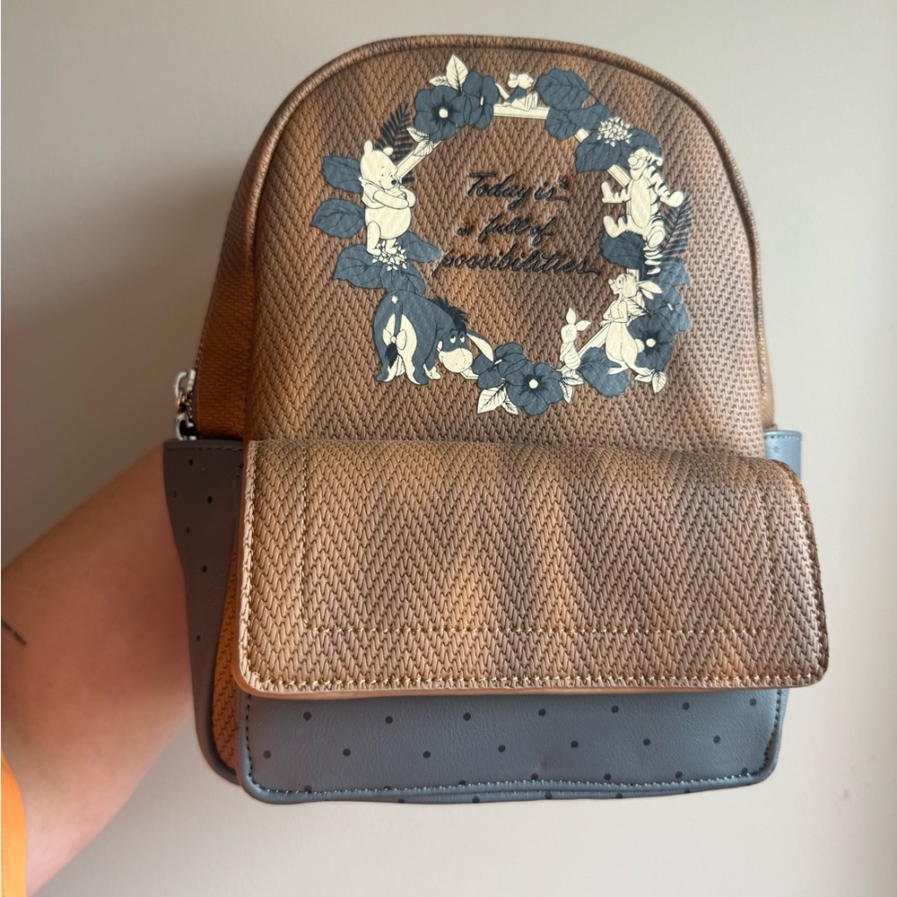 Loungefly Brown and Blue Winnie the Pooh Floral Wreath Mini Backpack